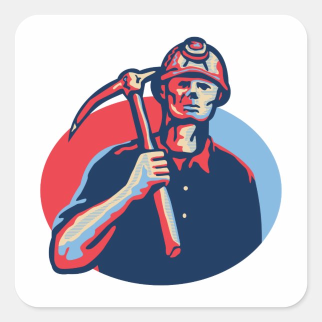 Coal Miner Pick Ax Retro Square Sticker (Front)
