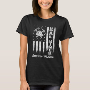 Coal Miner USA Flag Patriotic Underground Mining L T-Shirt