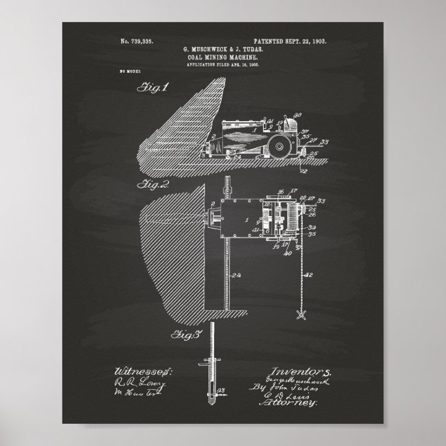 Coal Mining Machine 1903 Patent Art Chalkboard Poster (Front)