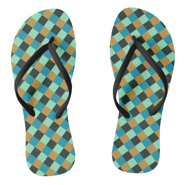 Coal Ochre Teal Green Blue Plaid Thongs (Footbed)