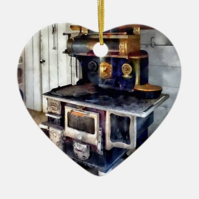 Coal Stove in Kitchen Ceramic Tree Decoration (Front)