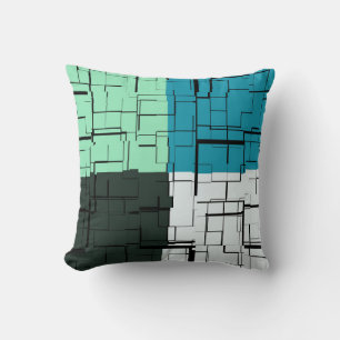 Coal White Teal Green Aqua Blue Modern Pattern Cushion