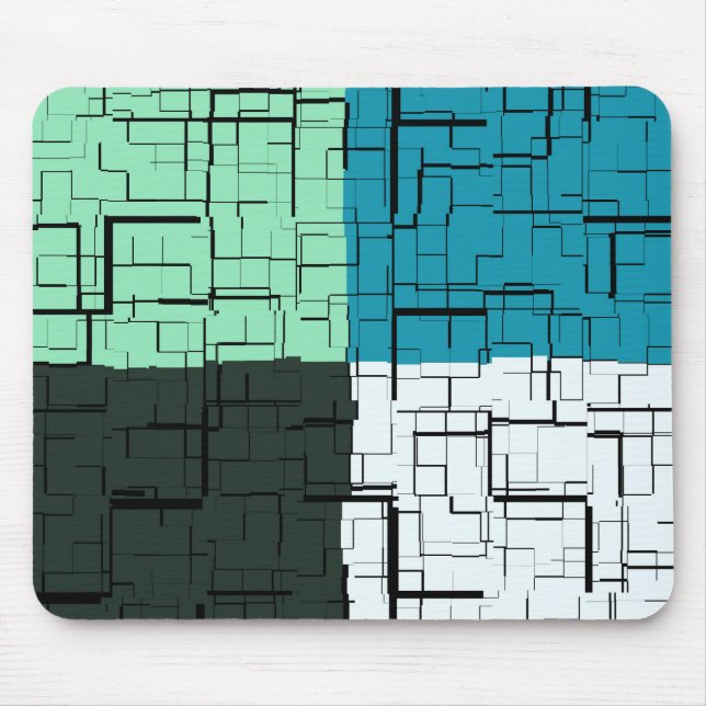 Coal White Teal Green Aqua Blue Modern Pattern Mouse Pad (Front)