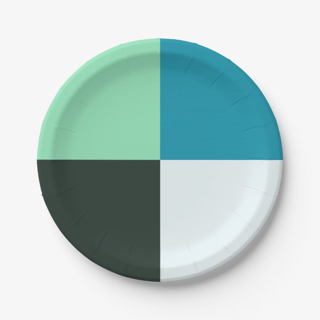 Coal White Teal Green Blue Aqua Turquoise Paper Plate (Front)