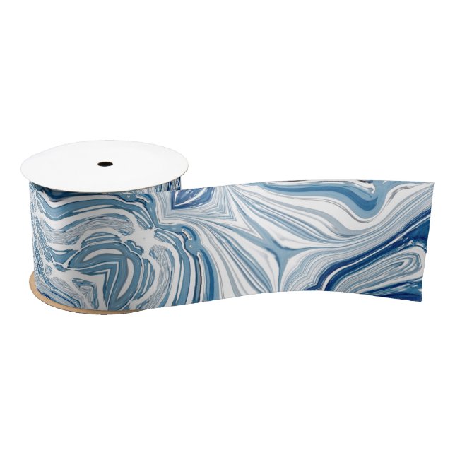 coast beach nautical watercolor navy blue swirls satin ribbon (Spool)
