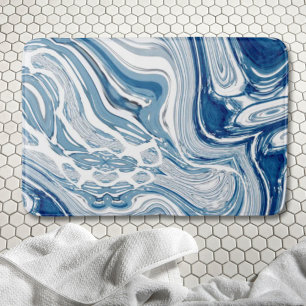 coast beach nautical waves watercolor blue swirls bath mat