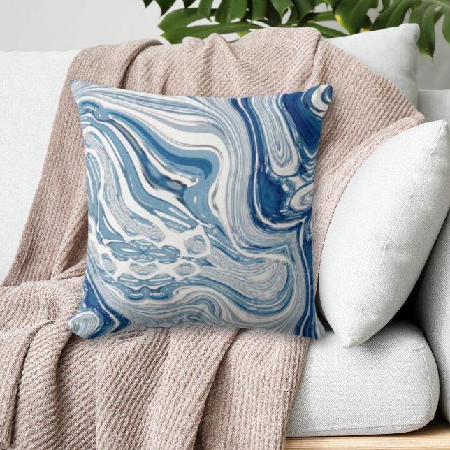 coast beach nautical waves watercolor blue swirls cushion (Creator Uploaded)