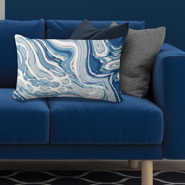 coast beach nautical waves watercolor blue swirls lumbar cushion (coast beach nautical waves watercolor blue swirls lumbar pillow)