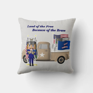 Coast Guard Nutcracker with Little Military Truck Cushion
