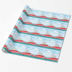 Coast guard ship with helicopter wrapping paper