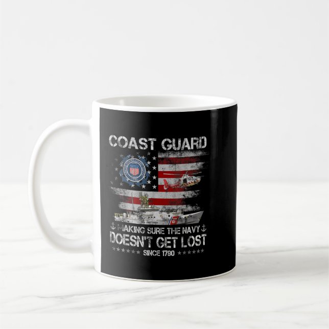 Coast Guard Veteran Tshirt, USCG American Flag Vet Coffee Mug (Left)