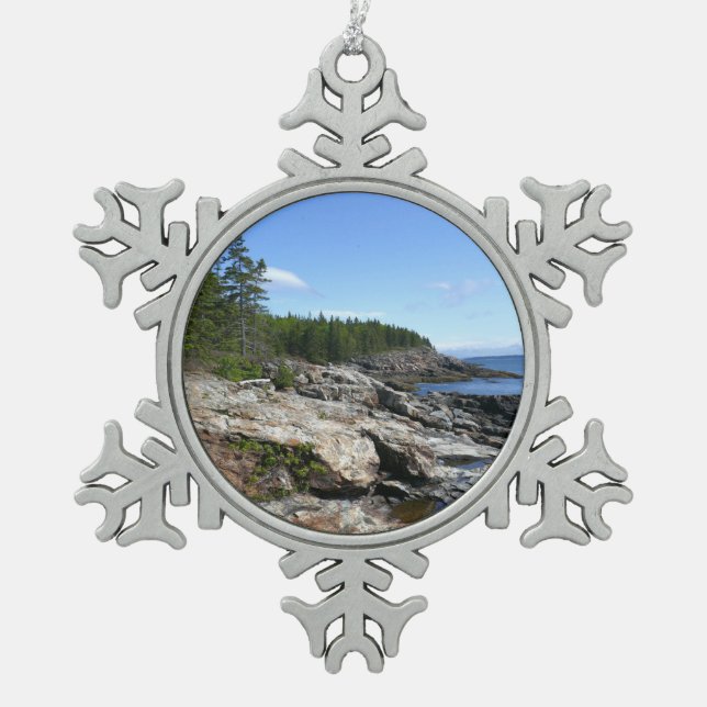 Coast of Bar Island at Acadia National Park Snowflake Pewter Christmas Ornament (Front)