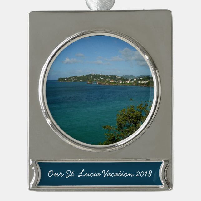 Coast of St. Lucia Caribbean Vacation Photo Silver Plated Banner Ornament (Front)