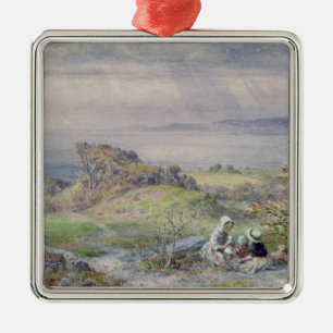 Coast Scene with Children in the Foreground Metal Ornament