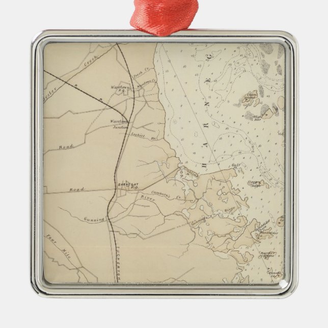 Coast section Barnegat Bay to Tuckerton Chart Map Metal Tree Decoration (Front)