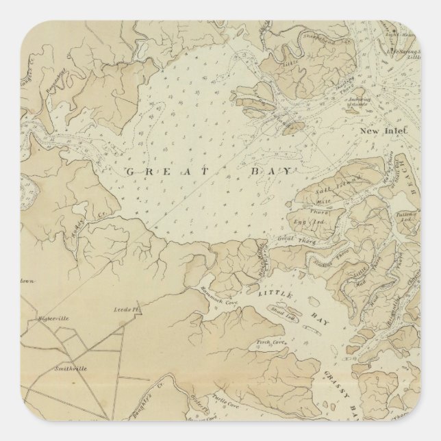 Coast section Tuckerton to Absecon Beach Chart Map Square Sticker (Front)