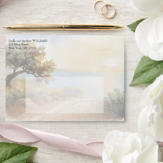 Coast Watercolor Sunset Mediterranean Wedding Envelope