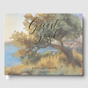 Coast Watercolor Sunset Mediterranean Wedding Guest Book