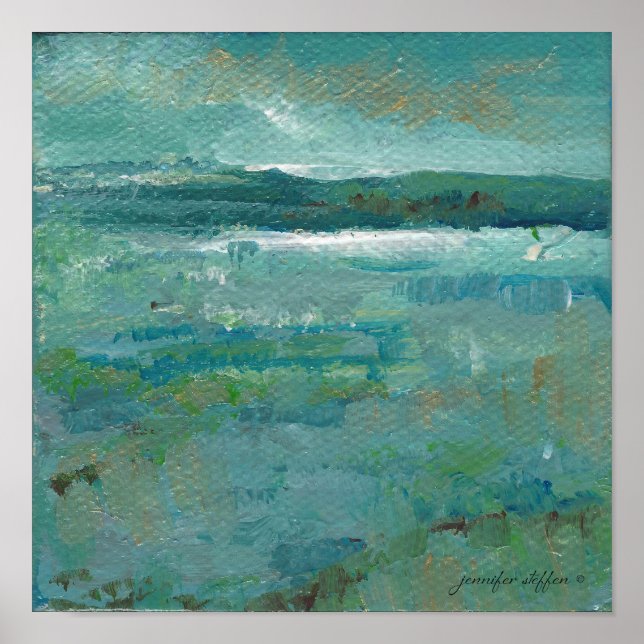 Coastal Abstract Ocean Painting Glossy Poster (Front)
