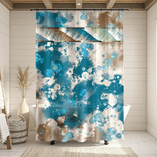 Coastal Abstract Wave Swirl Border Shower Curtain