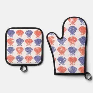 Coastal Americana Seashells Oven Mitt & Pot Holder Set
