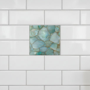 Coastal Aqua Agate Gold Mosaic Ceramic Tile