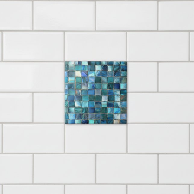 Coastal Aqua Blue Glass Mosaic Ceramic Tile (Creator Uploaded)