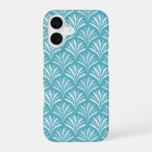 Coastal Aqua Blue Scalloped Floral Fan iPhone 16 Case