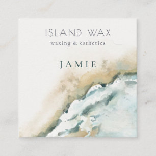 Coastal Aqua Blue Sea Waves Sand Beach Watercolor Square Business Card