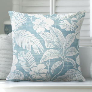 Coastal Aqua Blue & White Throw Pillow