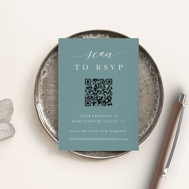 Coastal Aqua QR Code Wedding RSVP Enclosure Card (Creator Uploaded)