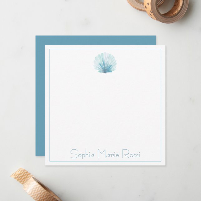 Coastal Aqua Scallop Seashell Personalised Card (Front/Back In Situ)