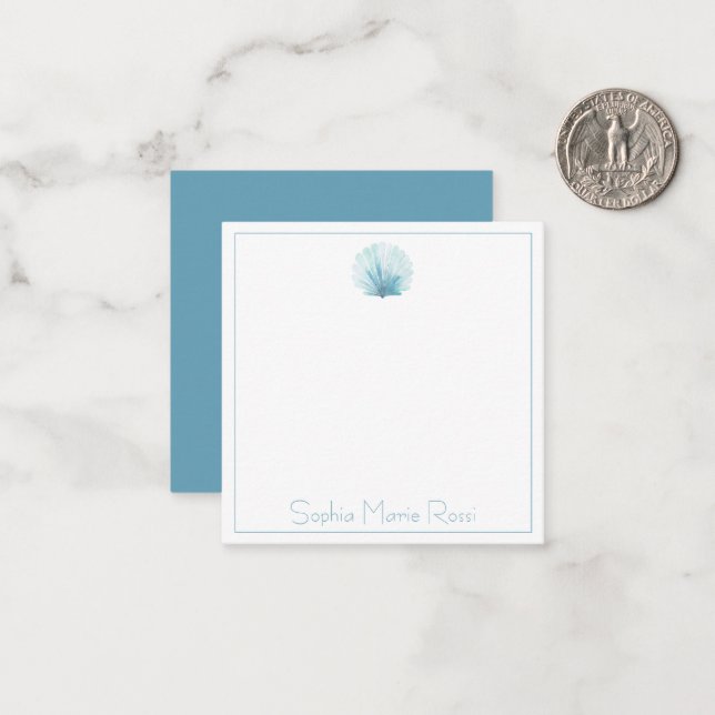 Coastal Aqua Scallop Seashell Personalised Card (Front/Back In Situ)