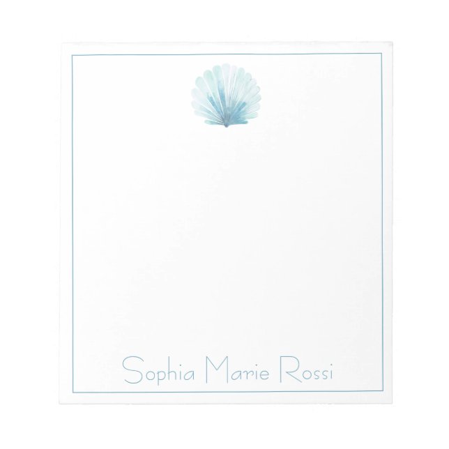 Coastal Aqua Scallop Seashell Personalised Notepad (Front)