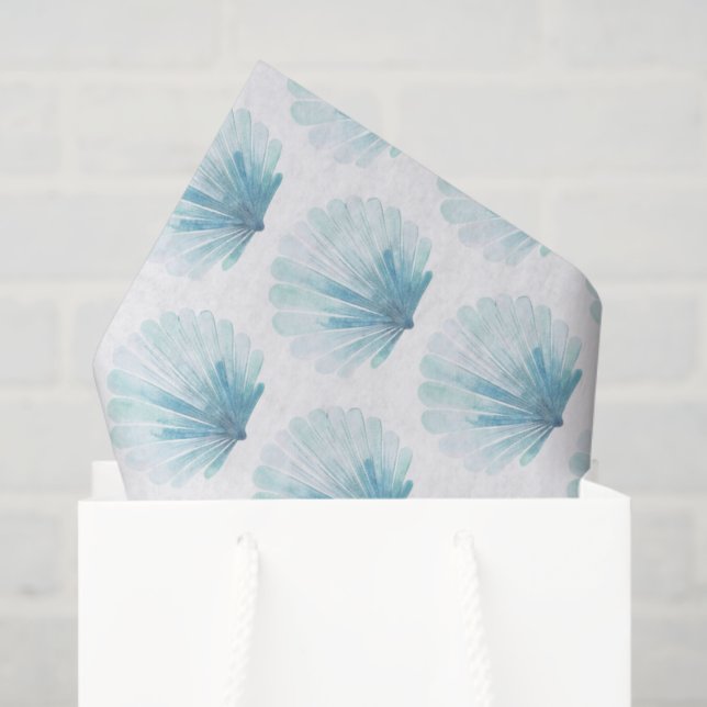 Coastal Aqua Scallop Seashell Tissue Paper (Gift Bag)