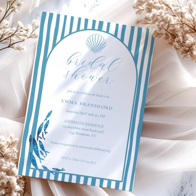 Coastal Arch Blue White Bridal Shower  Invitation (Creator Uploaded)