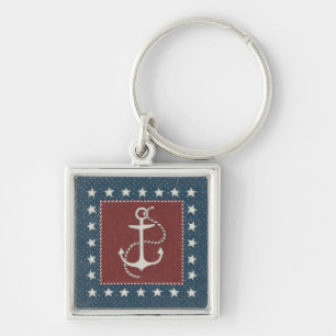 Coastal Art Anchor on Red Key Ring