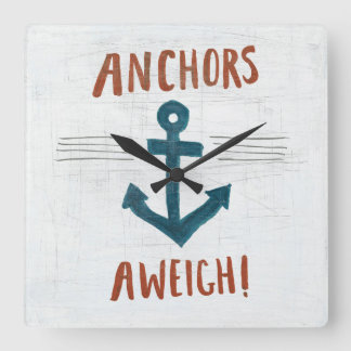 Coastal Art | Anchors Away Square Wall Clock