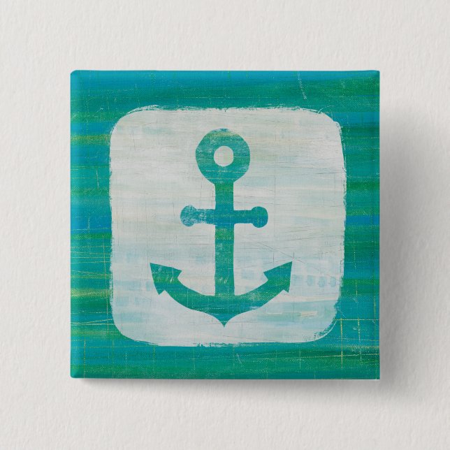 Coastal Art | Aqua Anchor 15 Cm Square Badge (Front)