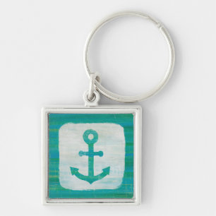 Coastal Art   Aqua Anchor Key Ring