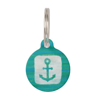 Coastal Art   Aqua Anchor Pet Tag