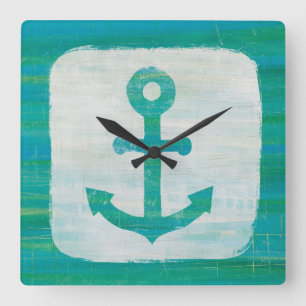 Coastal Art   Aqua Anchor Square Wall Clock