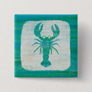 Coastal Art   Aqua Lobster 15 Cm Square Badge