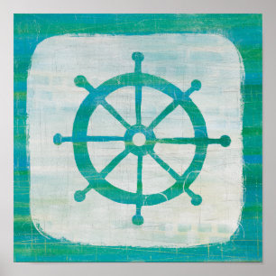 Coastal Art   Aqua Steering Wheel Poster