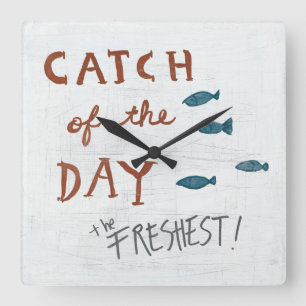 Coastal Art   Catch of the day Square Wall Clock