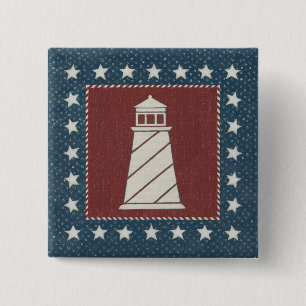 Coastal Art Lighthouse on Red 15 Cm Square Badge
