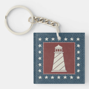 Coastal Art   Lighthouse on Red Key Ring