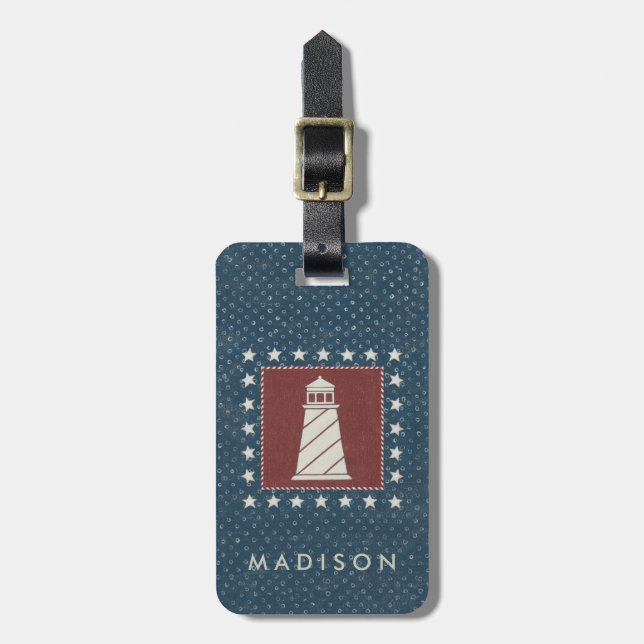 Coastal Art | Lighthouse on Red Luggage Tag (Front Vertical)