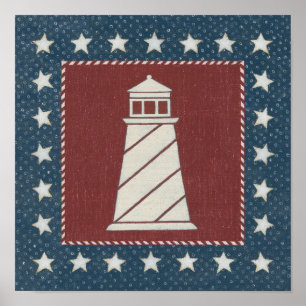Coastal Art   Lighthouse on Red Poster