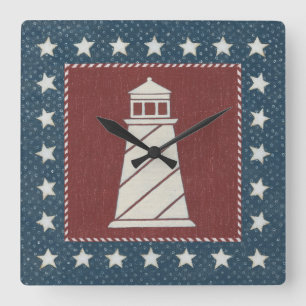 Coastal Art   Lighthouse on Red Square Wall Clock